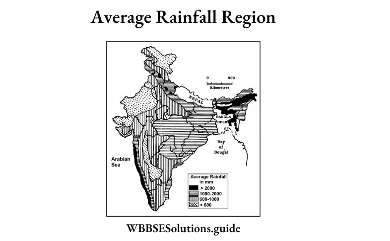WBBSE-Solutions-For-Class-10-Geography-And-Environment-India Average Rain Fall Region