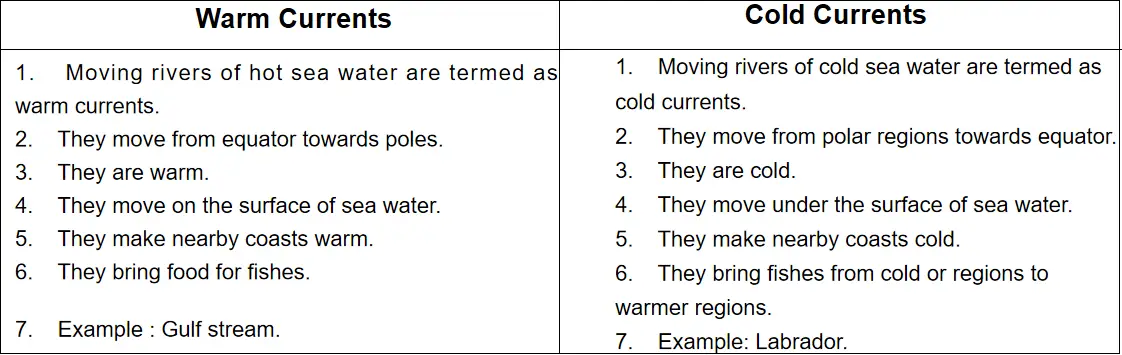 WBBSE Solutions For Class 10 Geography And Environment Chapter 3 Hydrosphere warm and cold currents