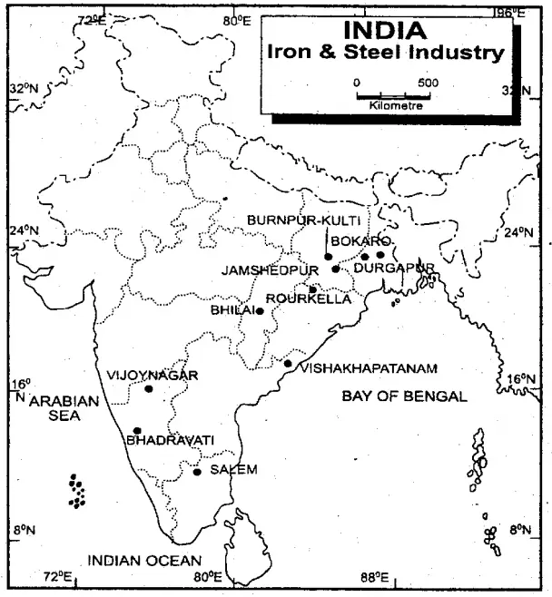 WBBSE Solutions For Class 10 Geography And Environment India - Industries Of India India Iron And Steel Industry