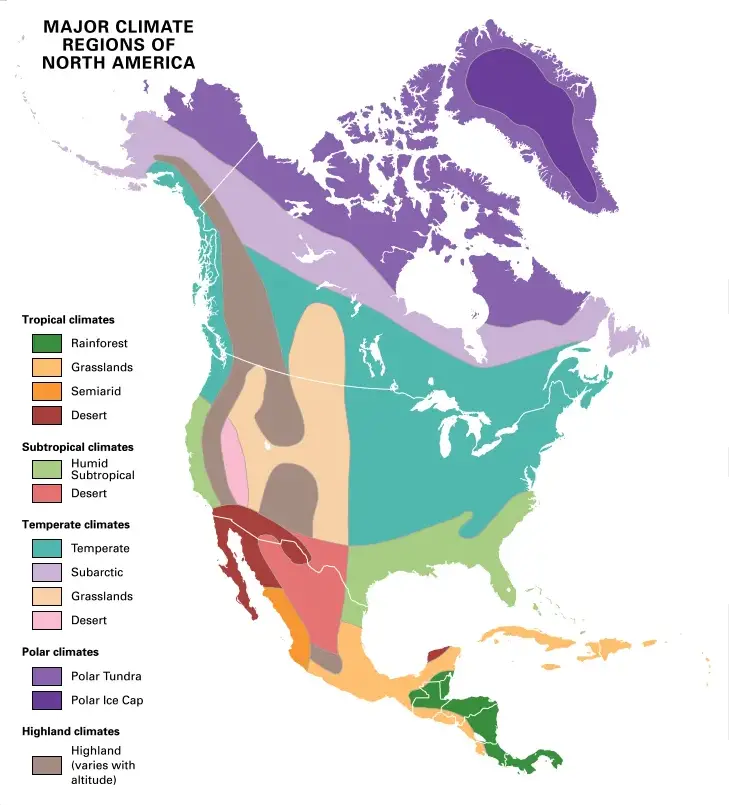 WBBSE Notes For Class 8 Geography Chapter 9 North America North America(Climatic Regions)