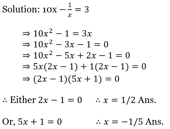 WBBSE Solutions For Class 10 Maths Chapter 1 Quadratic Equations In One Variable 9