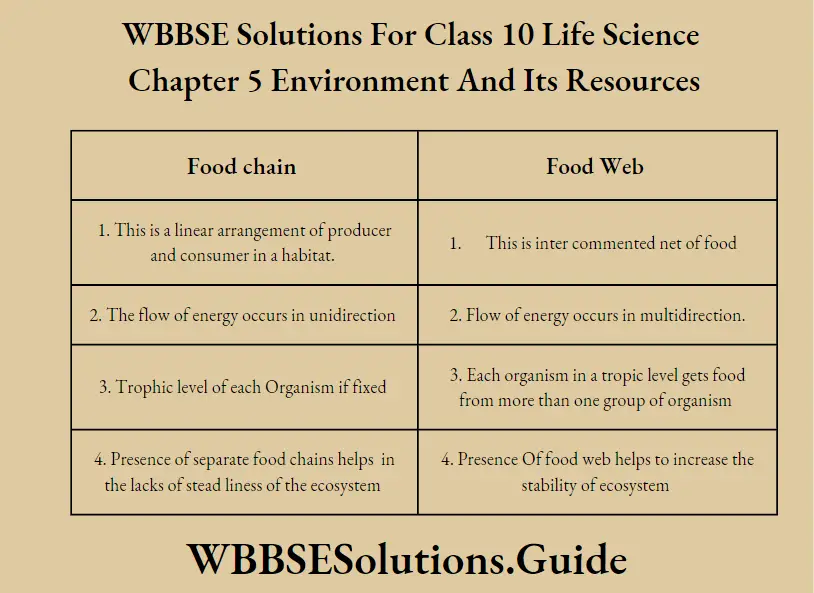 WBBSE Solutions For Class 10 Life Science Chapter 5 Environment And Its Resources Short Answer Questions Food chain food web
