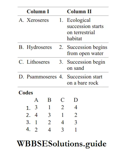 Ecological Succession Match the following columns