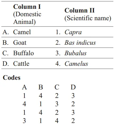 NEET Biology Animal Husbandry MCQs Question 113 Match The Column