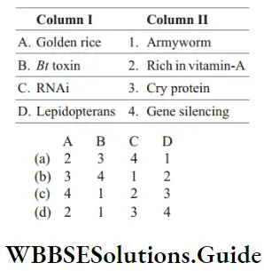 NEET Biology Biotechnological Applications in Agriculture MCQs Question 64 Match the following columns.