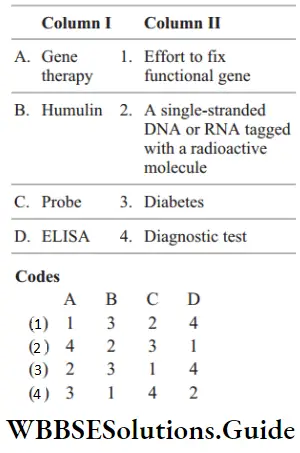 NEET Biology Biotechnological Applications in Medicine MCQs Question 55 Match the following columns.