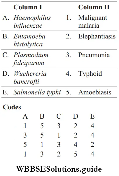NEET Biology Common Diseases in Human MCQs Question 169 Match The Column