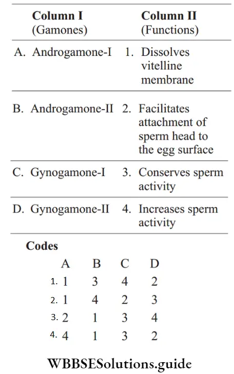 NEET Biology Fertilisation And Implantation Question 20 Match Column 1 with Column 2.