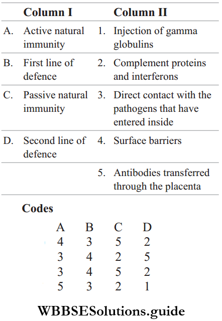 NEET Biology Immune System MCQs Question 77 Match The Column