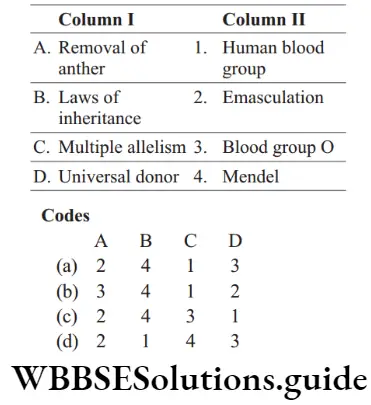 NEET Biology Mendelism Question 111 Match Following Column