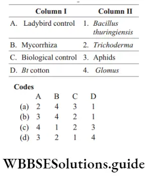 NEET Biology Microbes as Biocontrol Agents MCQs Question 10 Match the following columns.