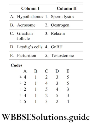 NEET Biology Parturition and Lactation Question 20 Match The Following Column