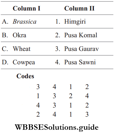 NEET Biology Plant Breeding MCQs Question 73 Match The Column