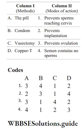 NEET Biology Population Stabilisation and Birth Control Question 74 Match The Following Columns