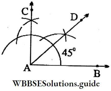 WBBSE Solutions For Class 6 Maths Chapter Chapter 22 Drawing Of Different Geometrical Figures Angle 45 Degrees Using Protractor With Scale Pencil Compass
