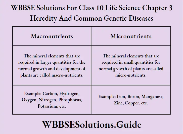 WBBSE Solutions Class 10 Life Science Chapter 3 Heredity And Common Genetic Diseases Short Answer Question Differentiate Between Macro And Micronutrients.